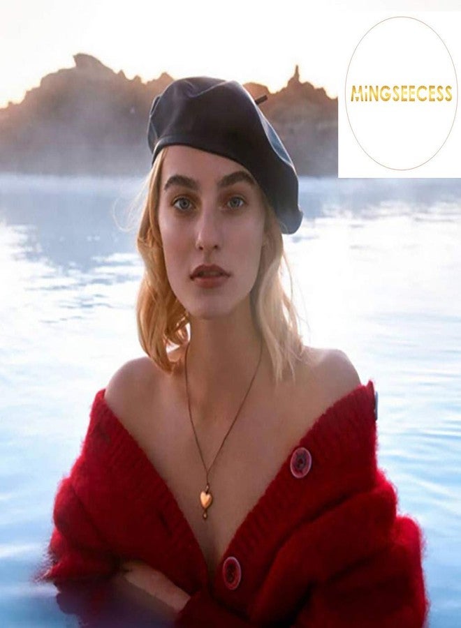 MINGSEECESS Women PU Leather French Black Beret Hat Causal Beanie Hat - Image 2